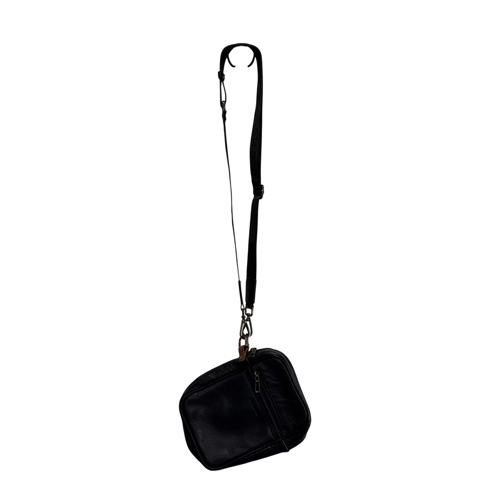Champs Black Pebbled Leather Crossbody Bag Small Travel Messenger Pouch